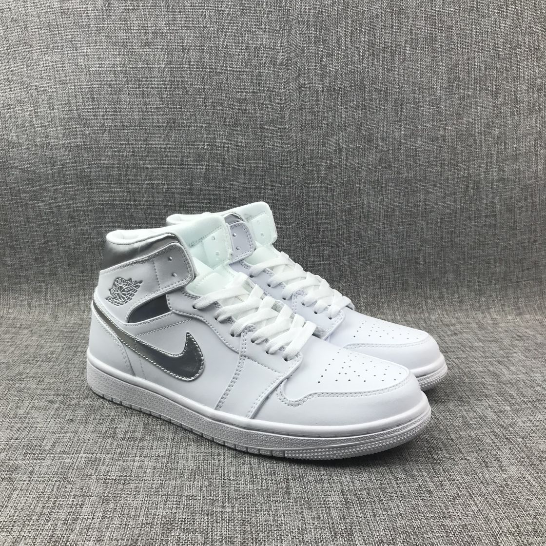 Air Jordan 1 GS Mid White Silver - Click Image to Close